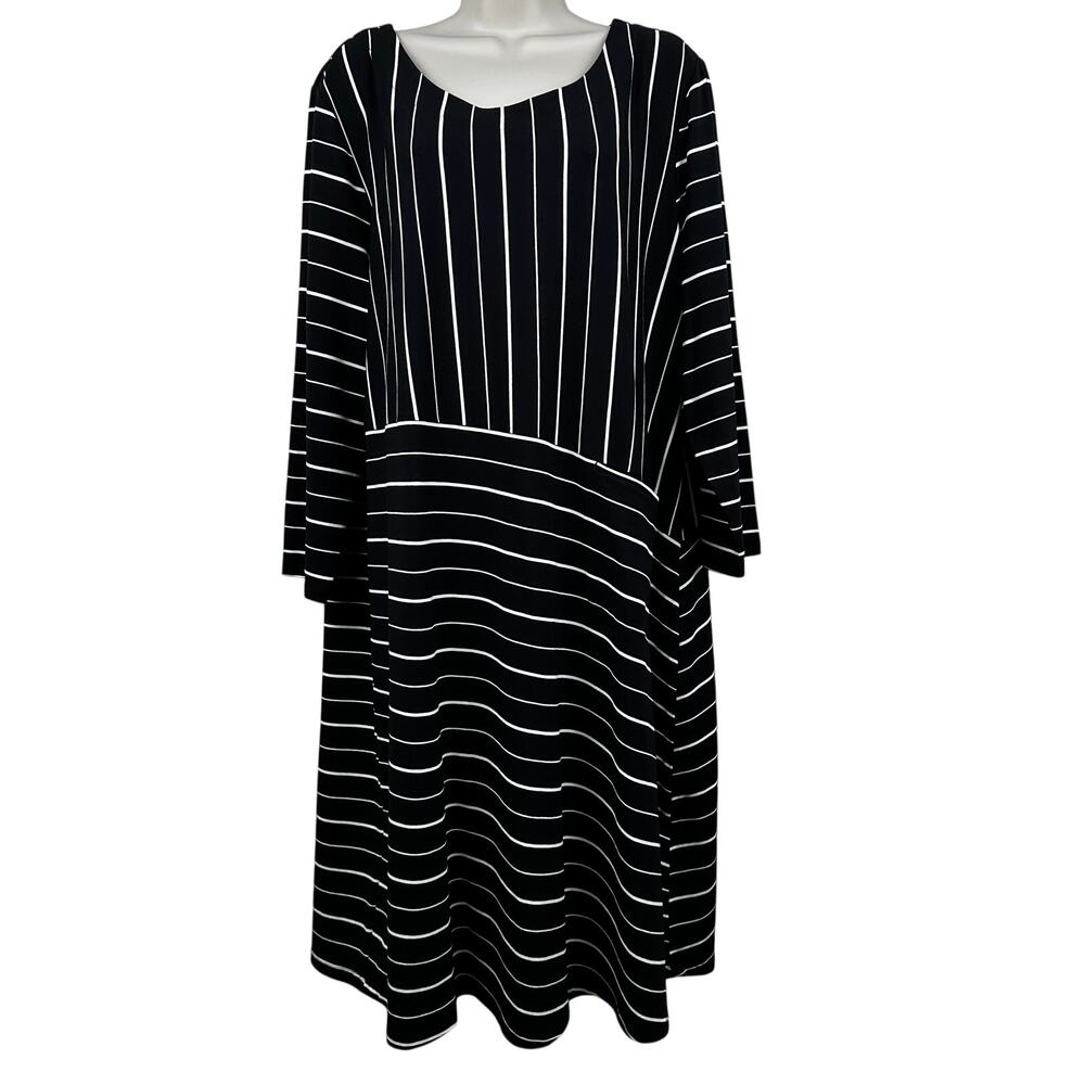 Habitat Swing Dress 3/4 Sleeve Striped Black 1X Pocket Travel Office Classic - Picture 3 of 11